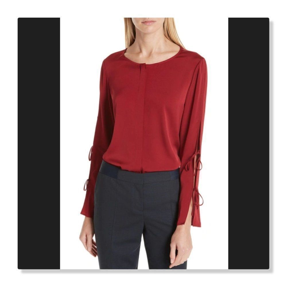 HUGO BOSS| 'Burana' Stretch Silk Blouse - size 10 in Dark Red